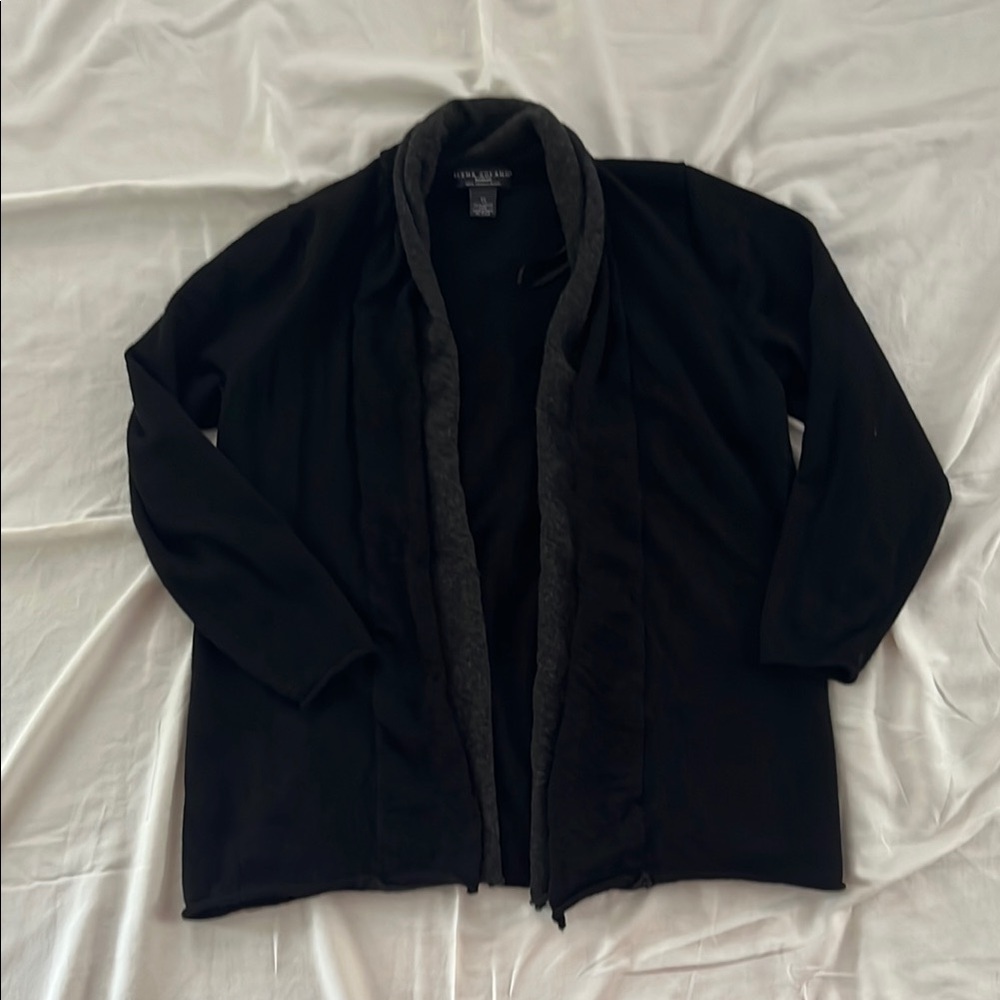 Black Wool Cardigan, merino wool sweater, black cardigan, wool cardigan, size L